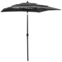 Anthrazitfarbener, 3-lagiger furnicato Sonnenschirm 2x2 m mit Aluminium-Mast.