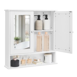 Songmics Spiegelschrank Sofie, weiß, mit 2 Türen und offenem Fach. Badmöbel zur Wandmontage.