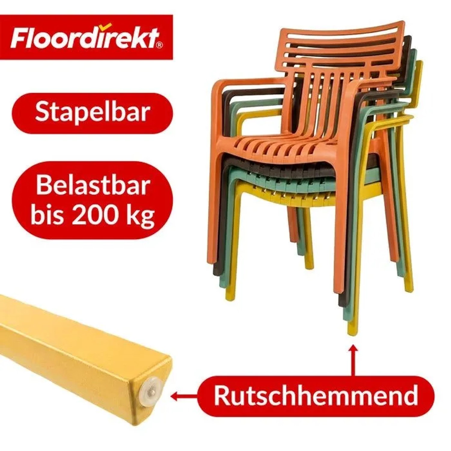 Floordirekt Gartenstuhl Sitwell 6er-Set Gelb, wetterfest, stapelbar. Gartenstühle aus Polypropylen in verschiedenen Farben.