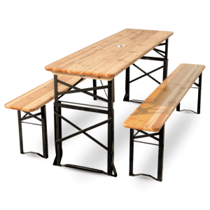 DELUKE Bierzeltgarnitur Höhenverstellbar Klappbar Holz 170cm RINHO 3 Teilig 2x Bierbank 1x Biertisch Festzeltgarnitur Biertisch Sitzgarnitur
