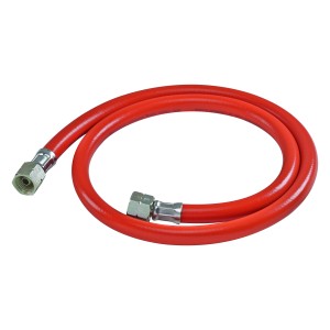 Roter CMI Gasschlauch, 90 cm lang, mit zwei Überwurfmuttern für Gasgrills und andere Geräte.