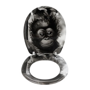 Wenko WC-Sitz Affe mit Absenkautomatik, Duroplast, Motiv: Äffchen auf Deckel und Brille.