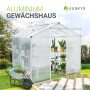 Juskys Aluminium Gewächshaus 4,75m² mit Fundament und Dachfenster, Pflanzen im Inneren.
