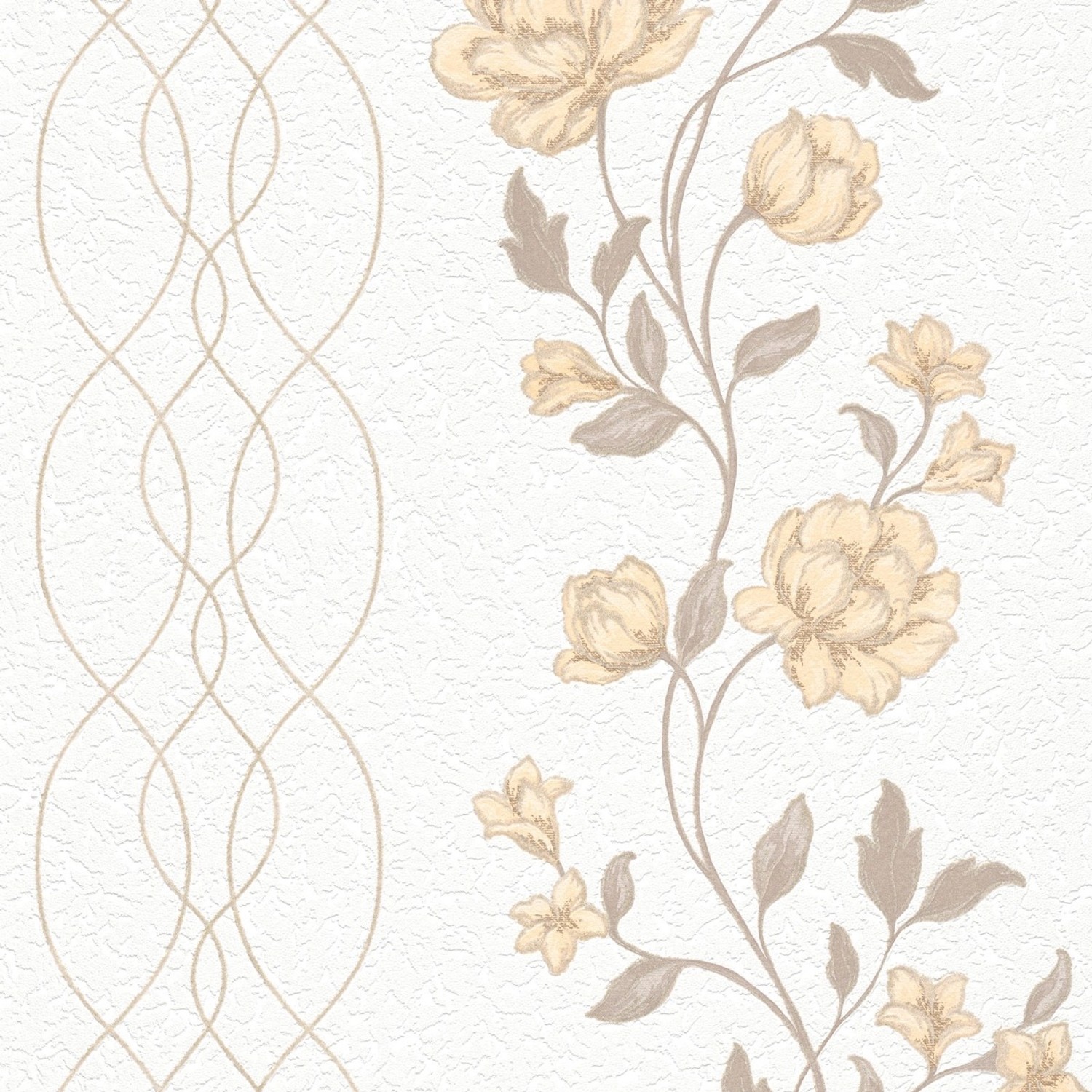 Bricoflor Landhausstil Tapete mit Blumen Florale Vliestapete mit Wellenmuster Ideal für Küche und Flur Vlies Blumentapete in Weiß Gold