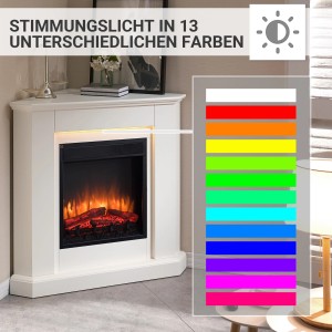 Weißer BALDERIA Elektrokamin Standkamin mit 3D-Flammeneffekt und 13 Ambiente-Farben.
