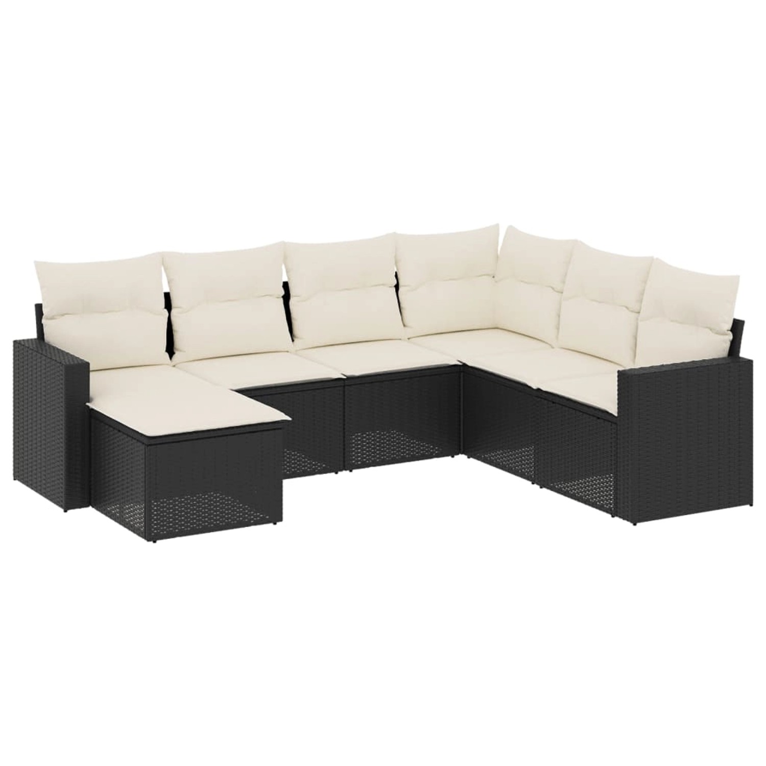 vidaXL 7-tlg Garten-Sofagarnitur mit Kissen Schwarz Poly Rattan Modell 77