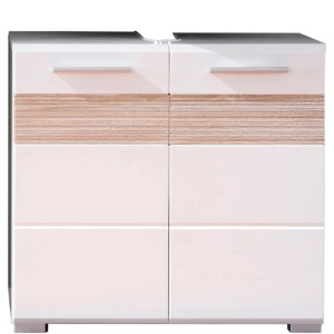 Trendteam Waschbeckenunterschrank MezzoBad, weiß, 60 cm breit, mit zwei Türen und Holzdekor.