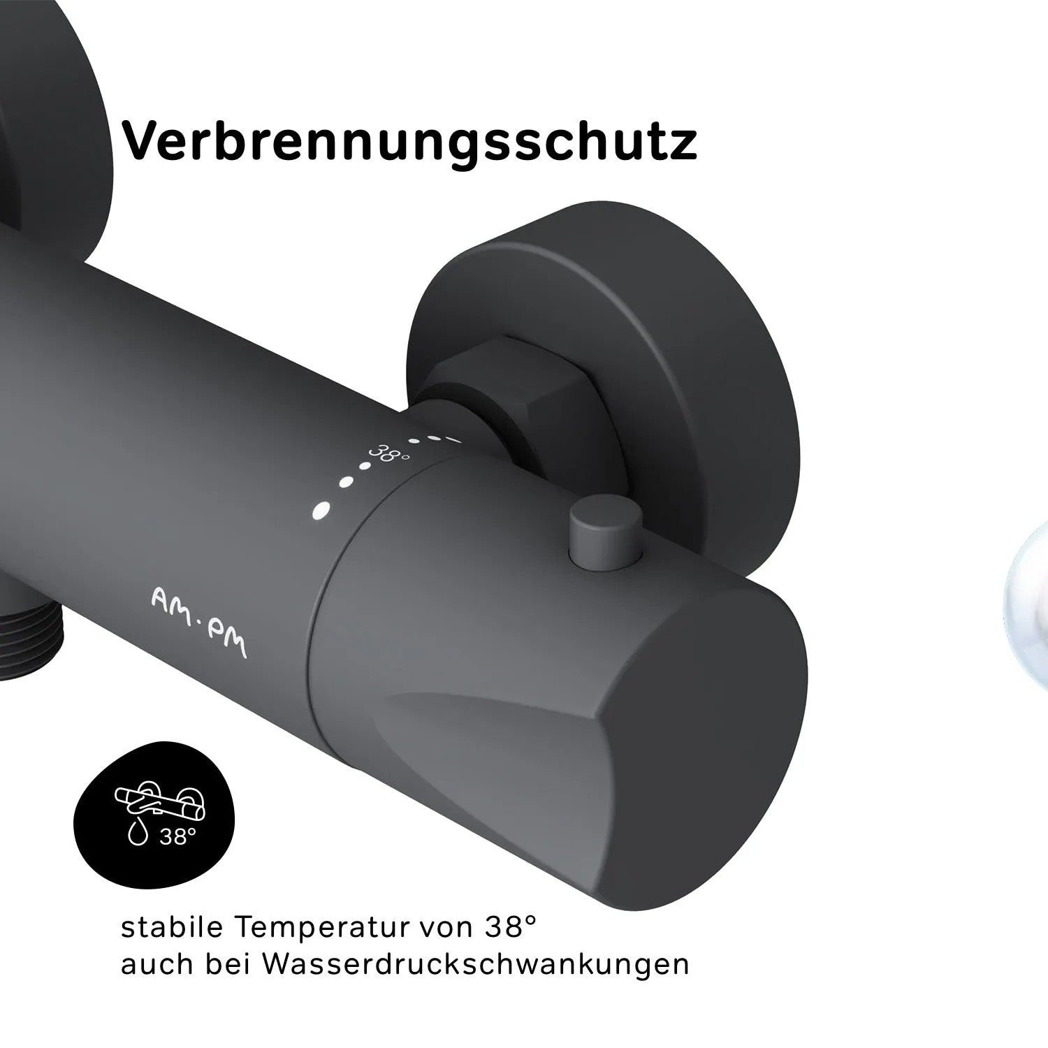 Schwarze AM.PM Thermostat-Duscharmatur Hit aus Messing mit Verbrühschutz.