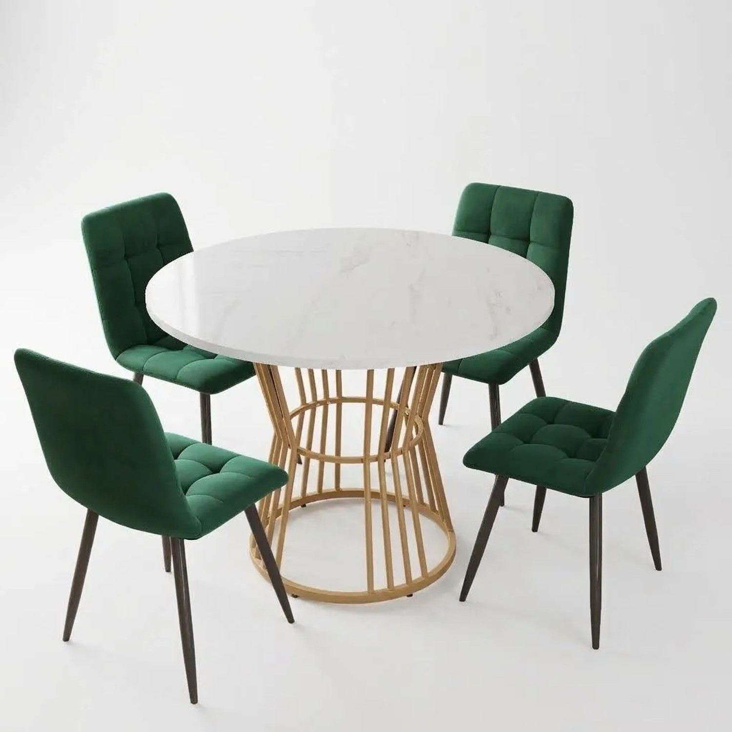 Merax Esstisch Set Rund 100cm Gold Grün Samt