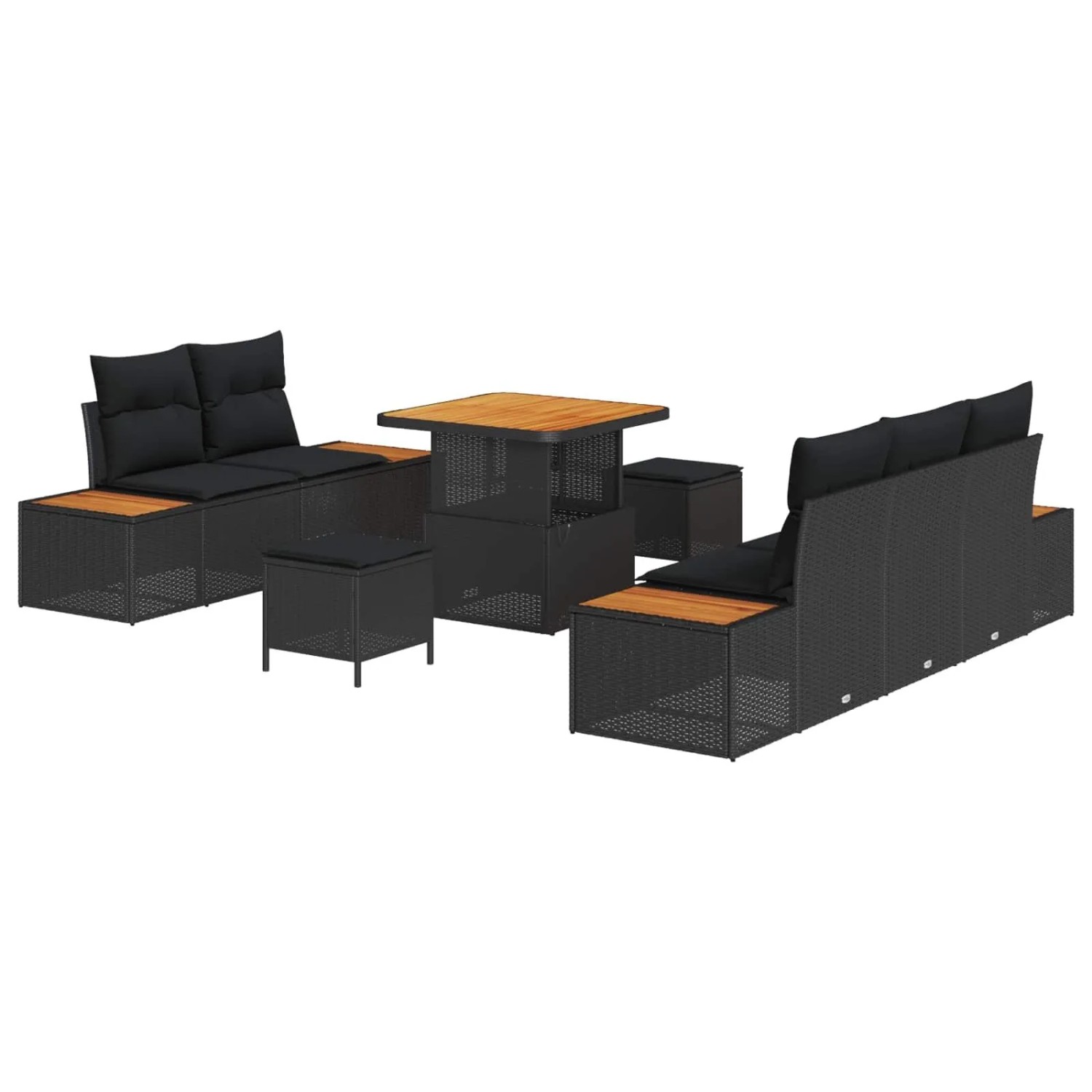 vidaXL Garten-Sofa-Set mit Kissen mit Speicher 8-Tlg Schwarz 3364804
