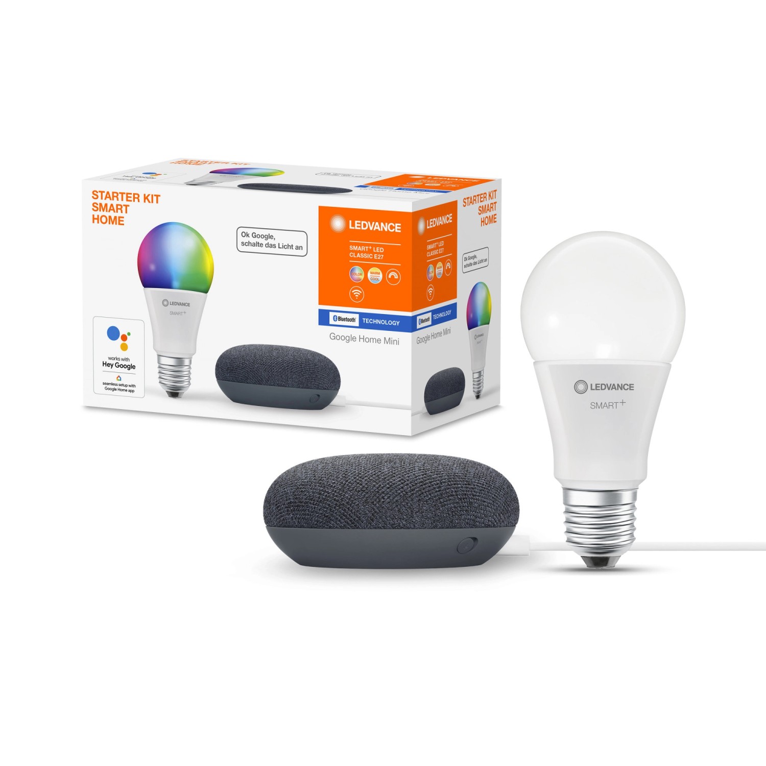 Ledvance Google Home Mini Starter-Set Speaker Schwarz + RGBW Leuchtmittel