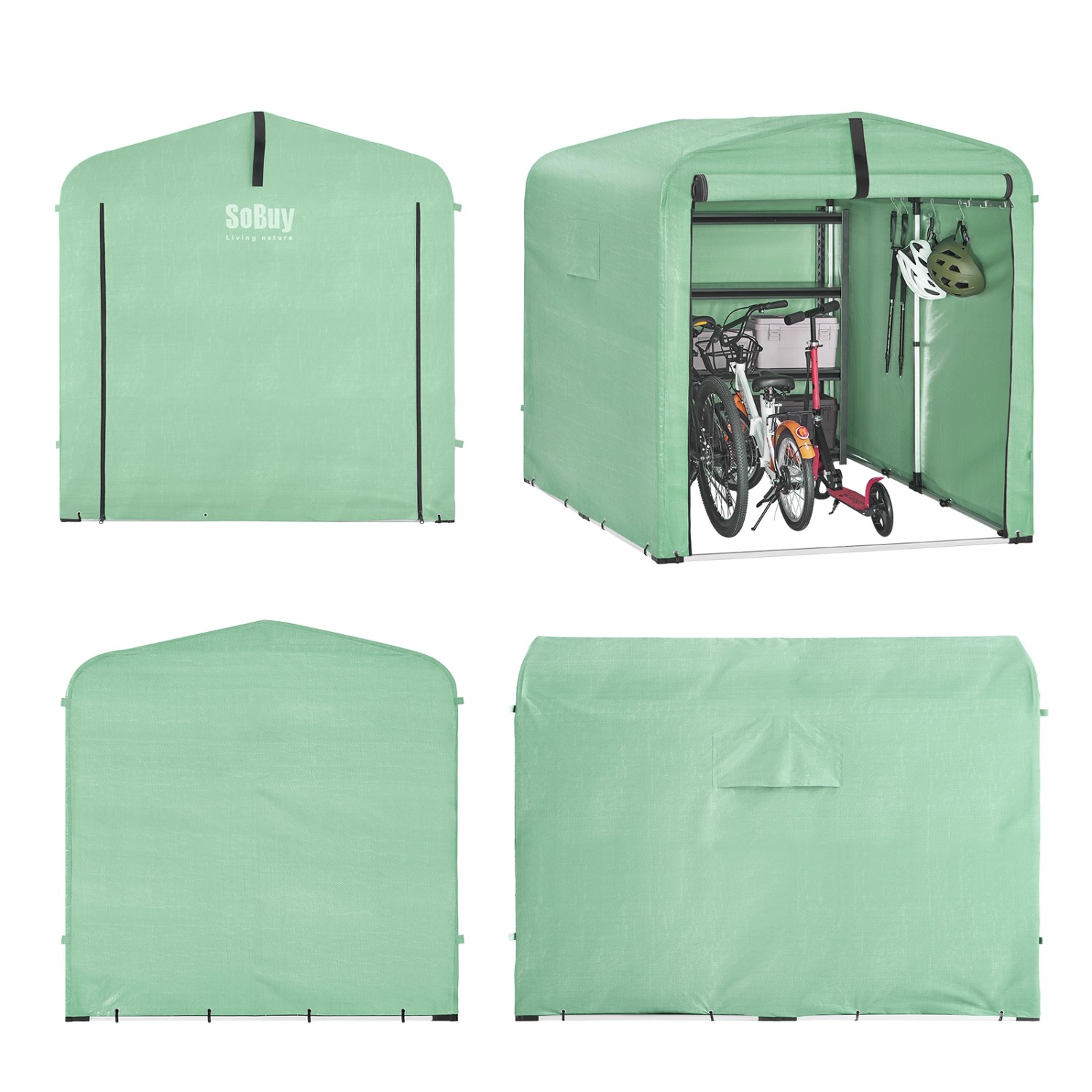 SoBuy Fahrradgarage für 2-4 Fahrräder Geräteschuppen mit UV-Schutz 159x165x219cm Grün KLS11-L-GR_10