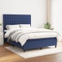 Blaues vidaXL Boxspringbett (140x200 cm) mit Matratze und Stoffbezug.