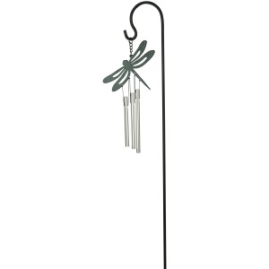 Silbernes Mini-Klangspiel Libelle mit Gartenstecker (45 cm) für Gartendeko.