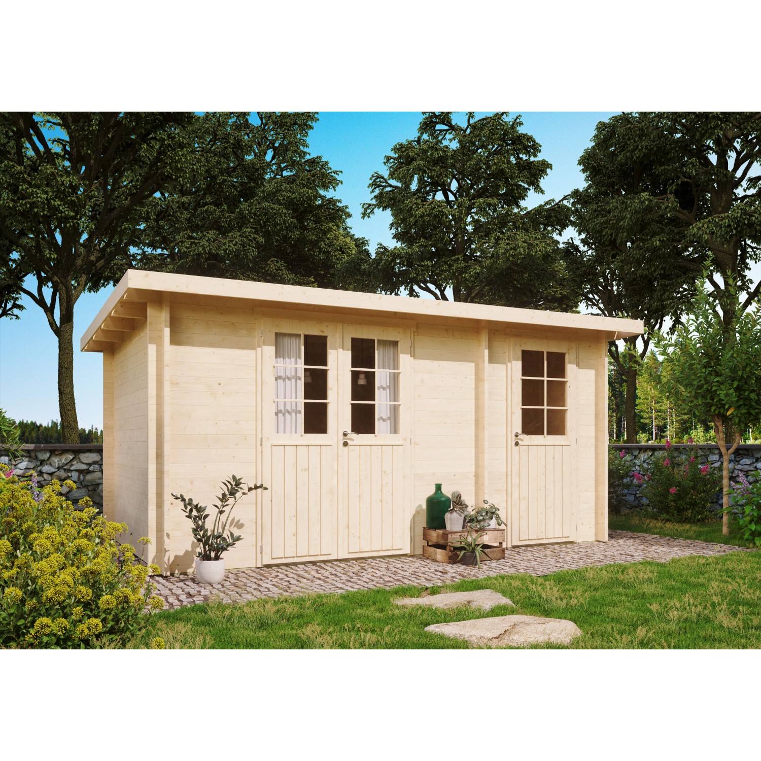 Fjordholz Gartenhaus Modell Carin 44 B Ganzglas-Tür Grau Imprägniert günstig online kaufen