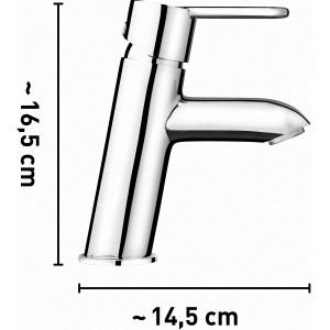 baliv Niederdruck Waschtischarmatur WT-330 N Chrom, Seitenansicht mit Maßangaben.