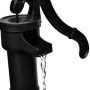 Detailaufnahme des Kaskadenbrunnen mit Handpumpe im Vintage-Design, Wasser fließt.