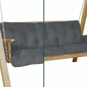 Graphitgraue Beautissu Flair HS Hollywoodschaukelauflage, gepolstert, mit Zierknöpfen auf Holzschaukel. Bequemes Sitzkissen.