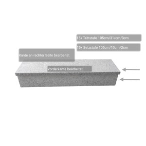 Pedras Salgadas Außentreppenbelag, geflammter Granit, Set mit Tritt- und Setzstufen, graue Optik.