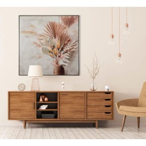 Art Universe Leinwandbild: Palmblätter in Vase. Modernes Naturmotiv in warmen Erdtönen für stilvolle Deko & Wohnaccessoires.