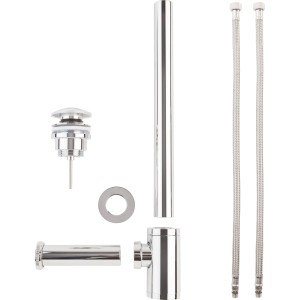 Posseik Siphon-Set mit Pop-Up-Ablauf und Panzerschläuchen für Badmöbel.