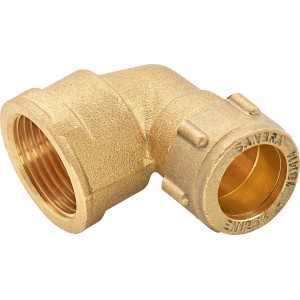 Messing Klemm-Winkel, 18 mm x 24,1 mm (Rp 3/4), für Kupferrohrverbindungen im Sanitärbereich.