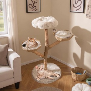 Costway Katzenmöbel Katzenbaum mit 1 & 2 Stämme Weiß & Natur 122 cm