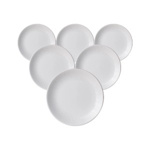 6 weiße Ritzenhoff & Breker Dessertteller Banda, 21 cm, mit Streifenrelief.