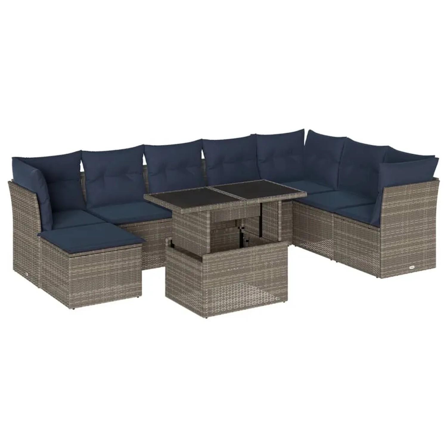 vidaXL 9-Tlg Gartensofa-Set mit Kissen Grau Polyrattan 3266791 günstig online kaufen