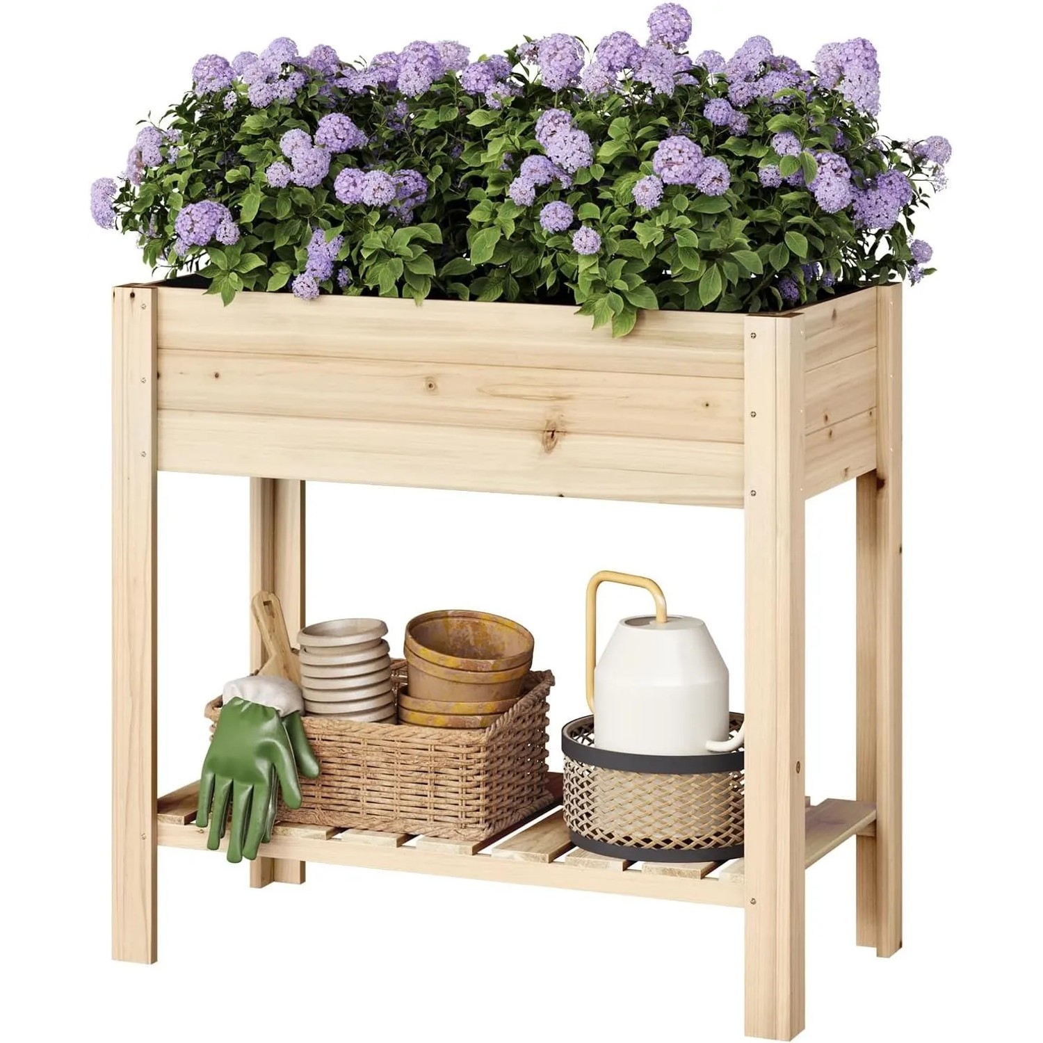 WOLTU Hochbeet Holz mit Blumenkasten Ablageboden 80x75x40 cm Holzfarbe