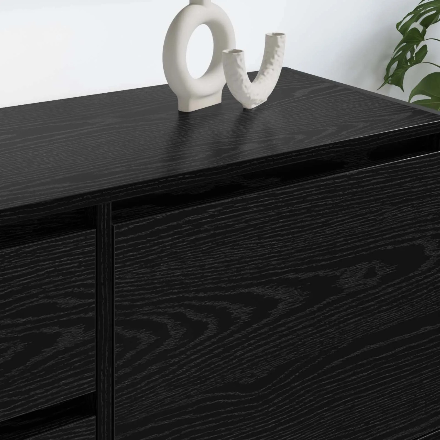 vidaXL TV-Schrank, schwarz, Eichen-Optik, mit Schublade und Tür.