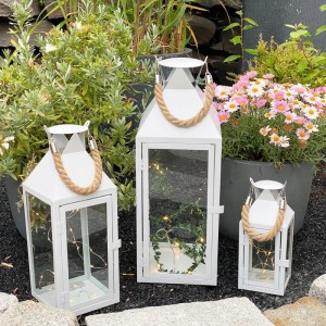 Mojawo 3tlg Gartenlaternen Windlicht Stalllaterne Laterne H25 40 51cm Metall Weiß