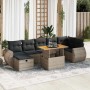 5-tlg. Garten-Sofagarnitur grau mit Kissen, Poly Rattan und Akazientisch. Modulare Gartenmöbel mit Stauraum.