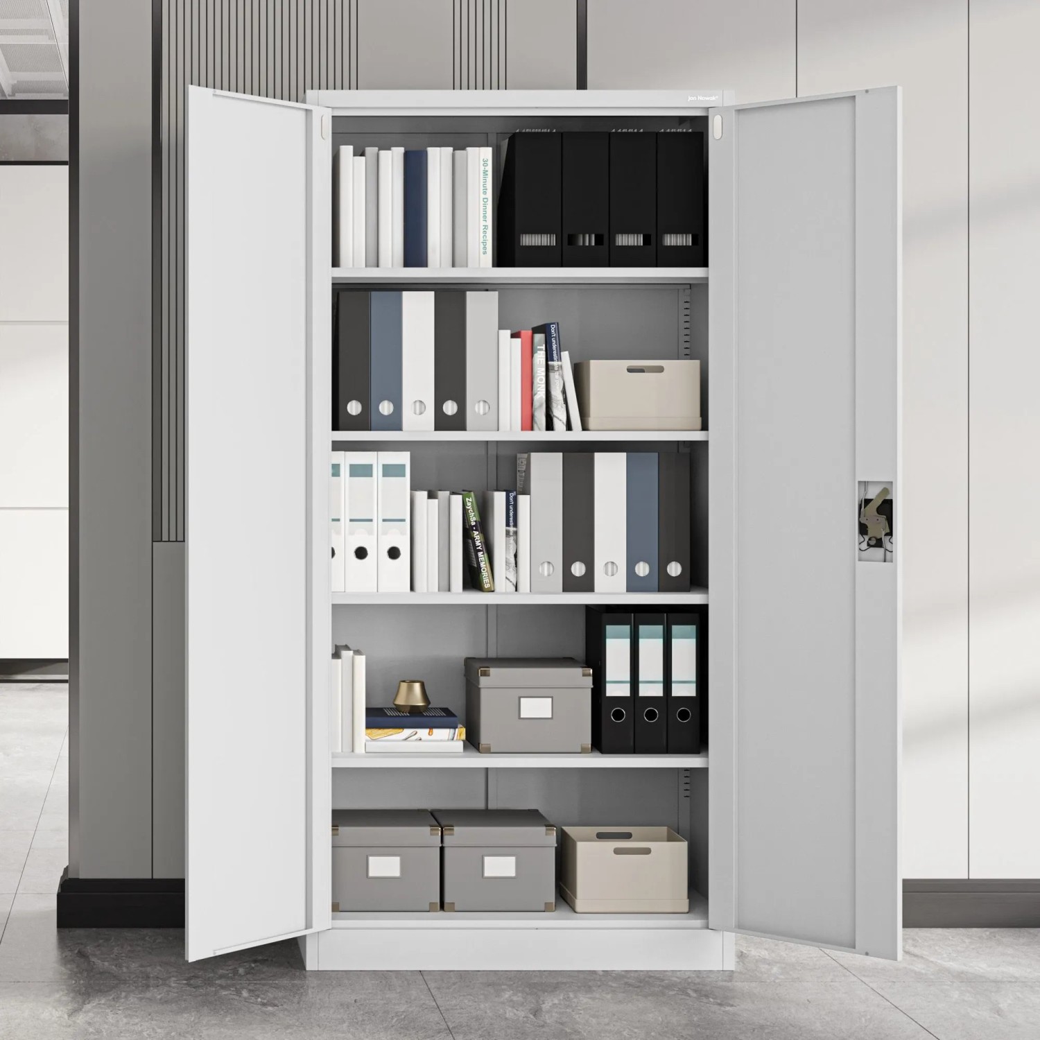 Jan Nowak Metallschrank Aktenschrank 90x185x40 cm mit Zylinderschloss und 4 Fachböden Grau_8