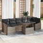 Graues 8-tlg. vidaXL Garten-Sofa-Set aus Poly Rattan mit Tisch und Auflagen für Terrasse und Garten.