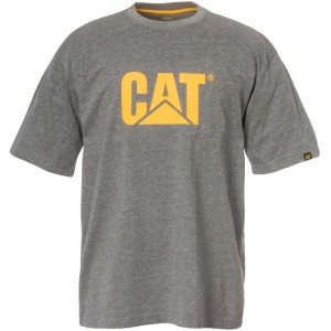 Dunkelgraues Cat T-Shirt Trademark in Größe L. Arbeitskleidung mit gelbem Cat-Logo.