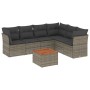 Graue 7-tlg. vidaXL Garten-Sofagarnitur aus Polyrattan mit dunklen Kissen und Tisch.