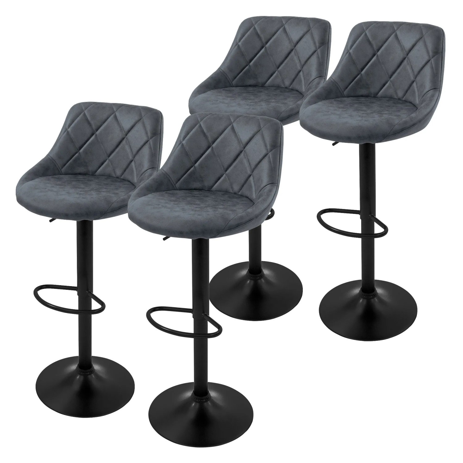 4er Set Barhocker Anthrazit von ML-Design mit Kunstlederbezug, gepolstert und höhenverstellbar.