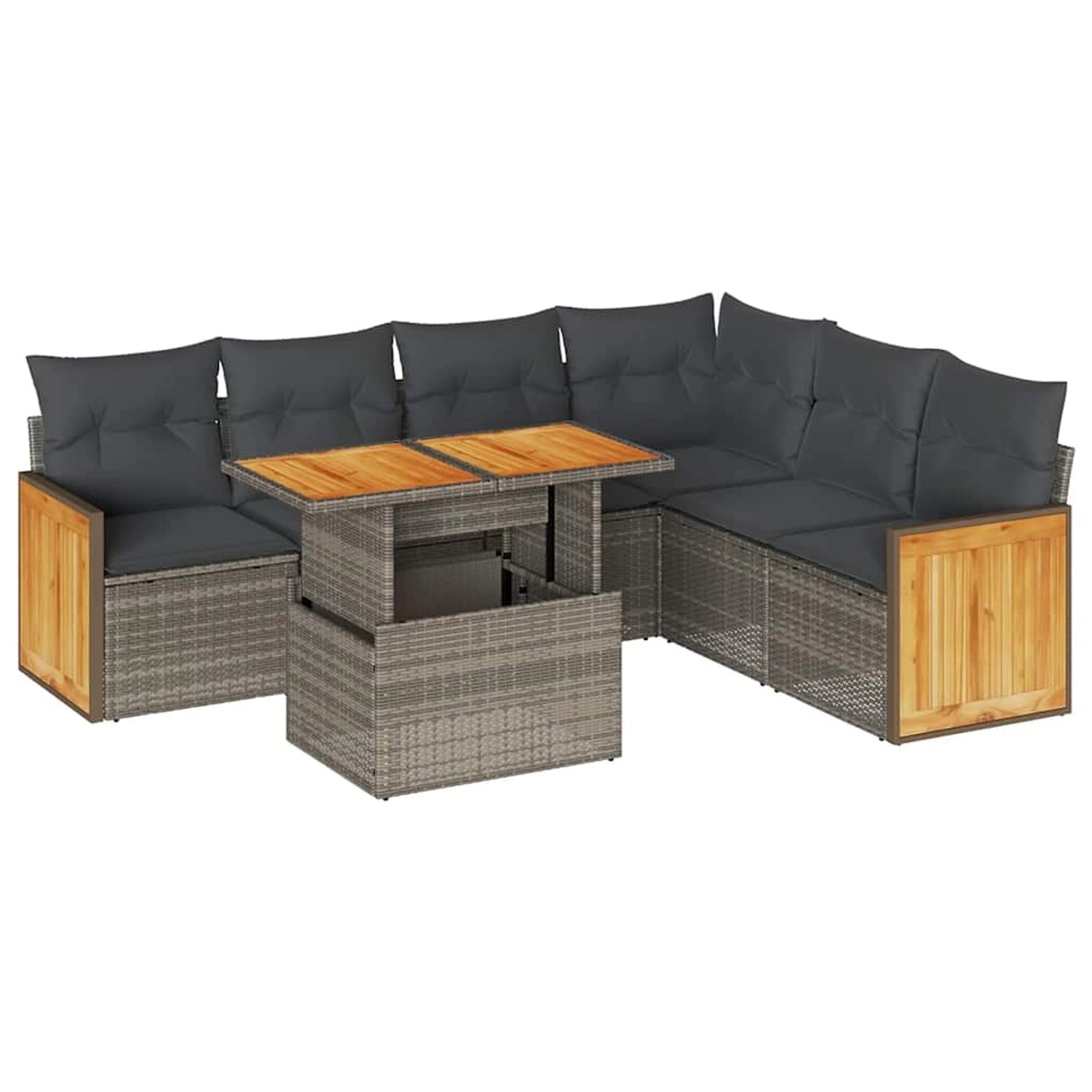 vidaXL 7-Tlg Garten-Sofagarnitur mit Kissen Grau Poly Rattan Akazie 3327721 günstig online kaufen