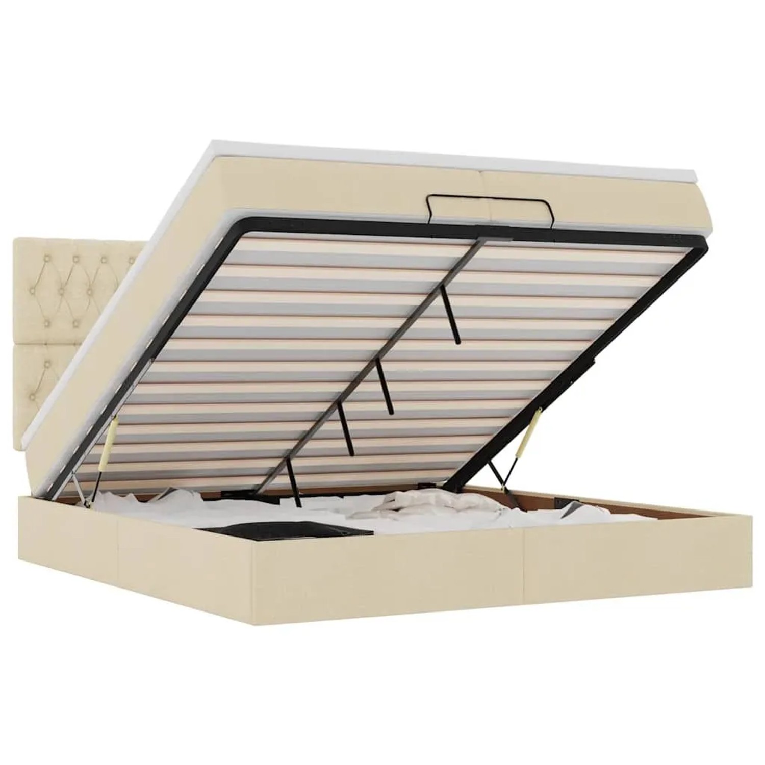 vidaXL Ottoman-Bett mit Matratzen und LEDs Creme 200x200 cm Stoff 3314119