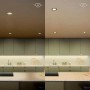 Philips Hue Einbauspot Slim, schwarz, mit verschiedenen Lichtwinkeln in einer Küche.