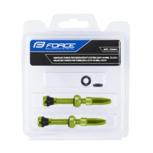 Force Fahrrad Ventilsatz für Tubeless Reifen, 2 grüne SV Ventile (44mm) mit Zubehör.