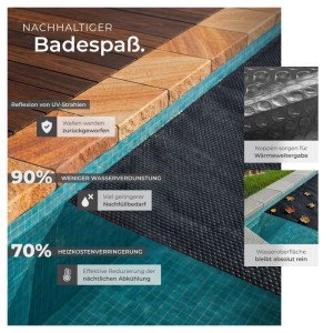 Tectake Pool Solarfolie  Rechteckig und Selbstschwimmend Zuschneidbar 366 x 732 cm 366 x 732 x 1 cm Schwarz