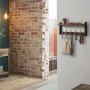 Relaxdays Schlüsselbrett dunkelbraun, schwarz mit 5 Haken und Ablage im Industrial Design für Garderobe.