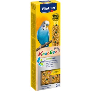 Vitakraft Kräcker Feather Care für Sittiche, 2 Stück. Ergänzungsfutter mit Vitaminen zur Unterstützung der Mauser.