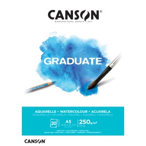 CANSON Graduate Aquarellblock A5, 20 Blatt, naturweiß, feine Körnung. Ideal für Aquarellmalerei.