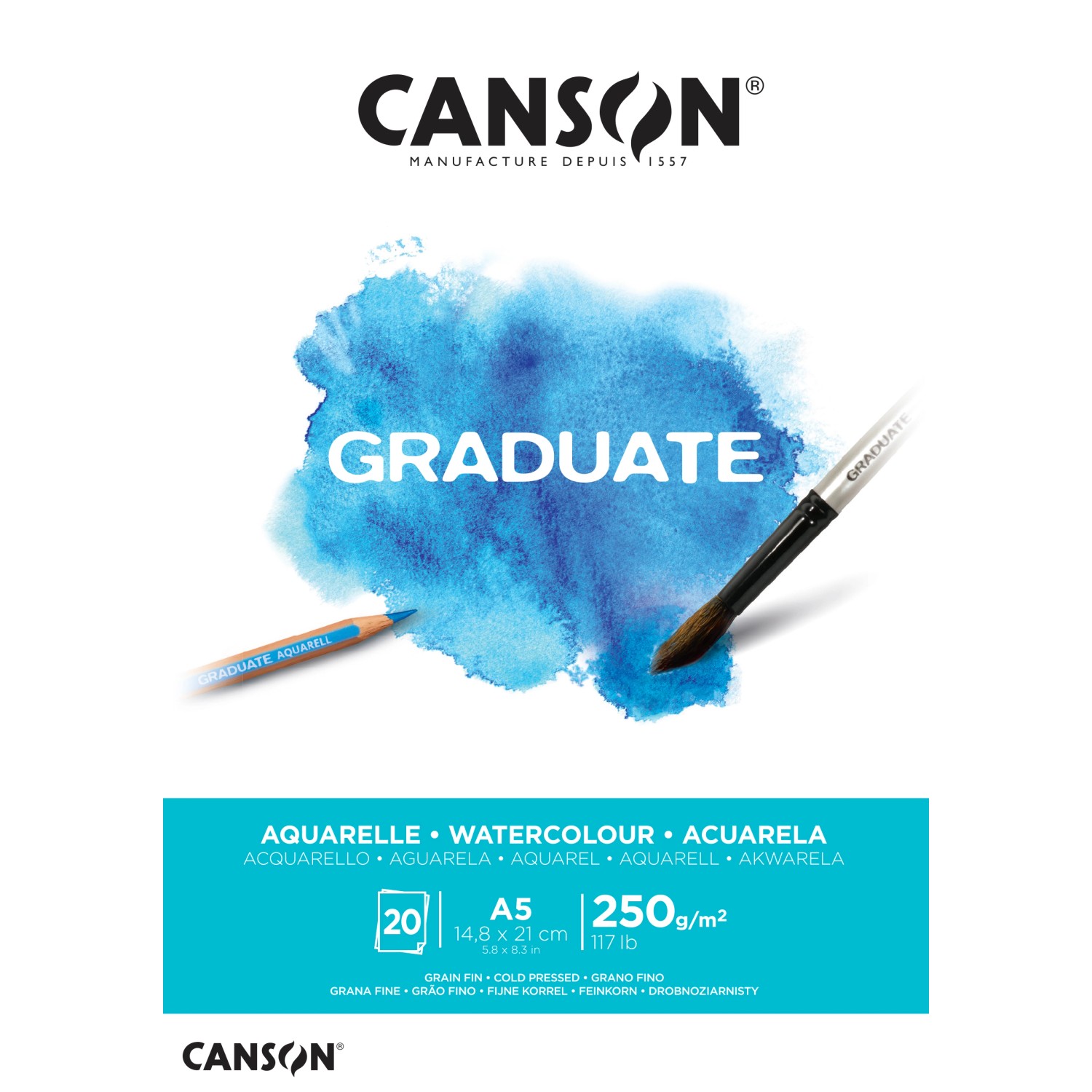 CANSON Graduate Aquarellpapier Fein A5  Naturweiß 20 Blatt