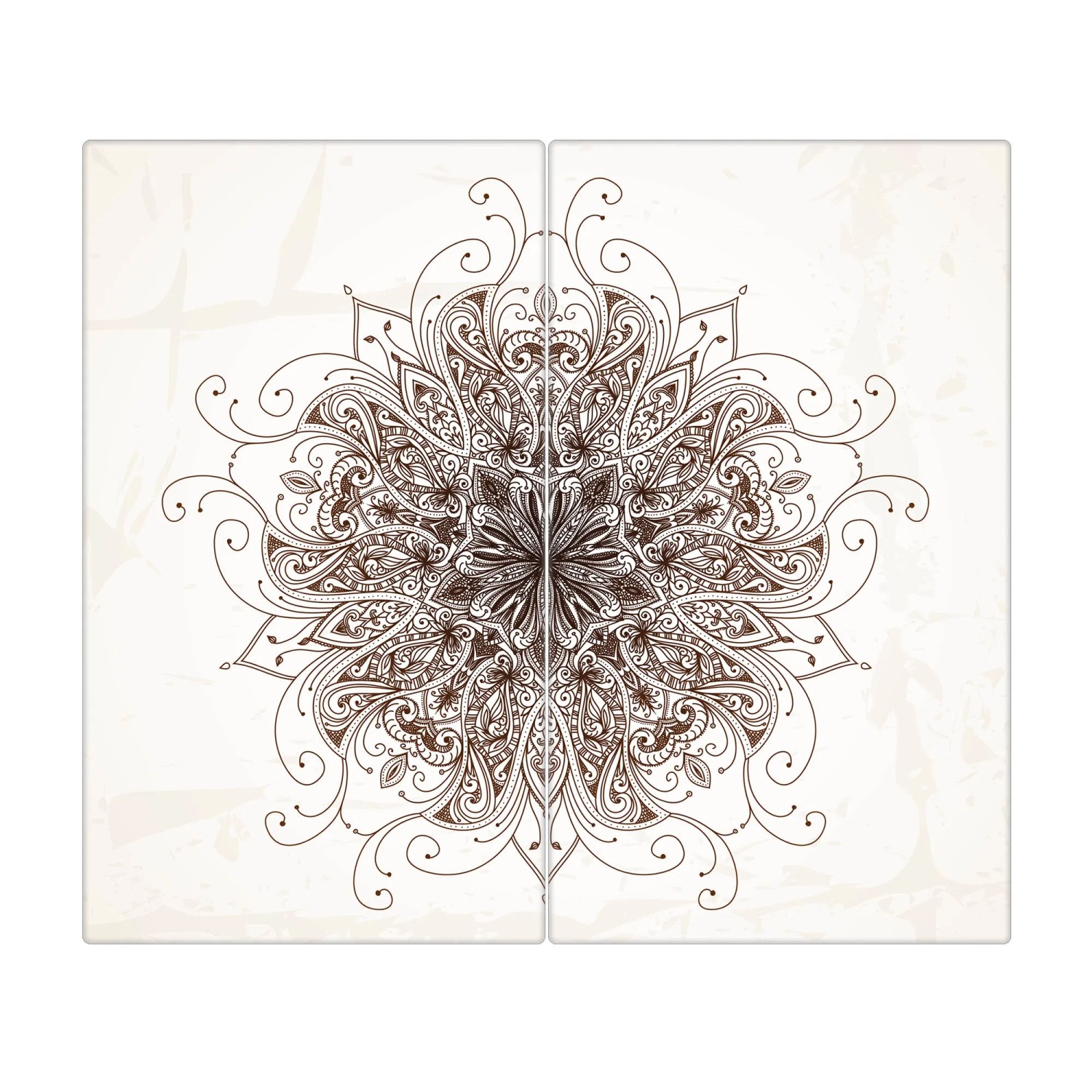 2-teilige Glas Herdabdeckplatte mit Mehendi Motiv, auch als Schneidebrett nutzbar.