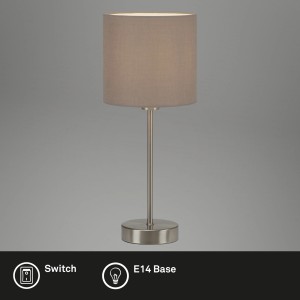 Brilo Tischleuchte Fabric in Taupe mit Stoffschirm und E14 Fassung.
