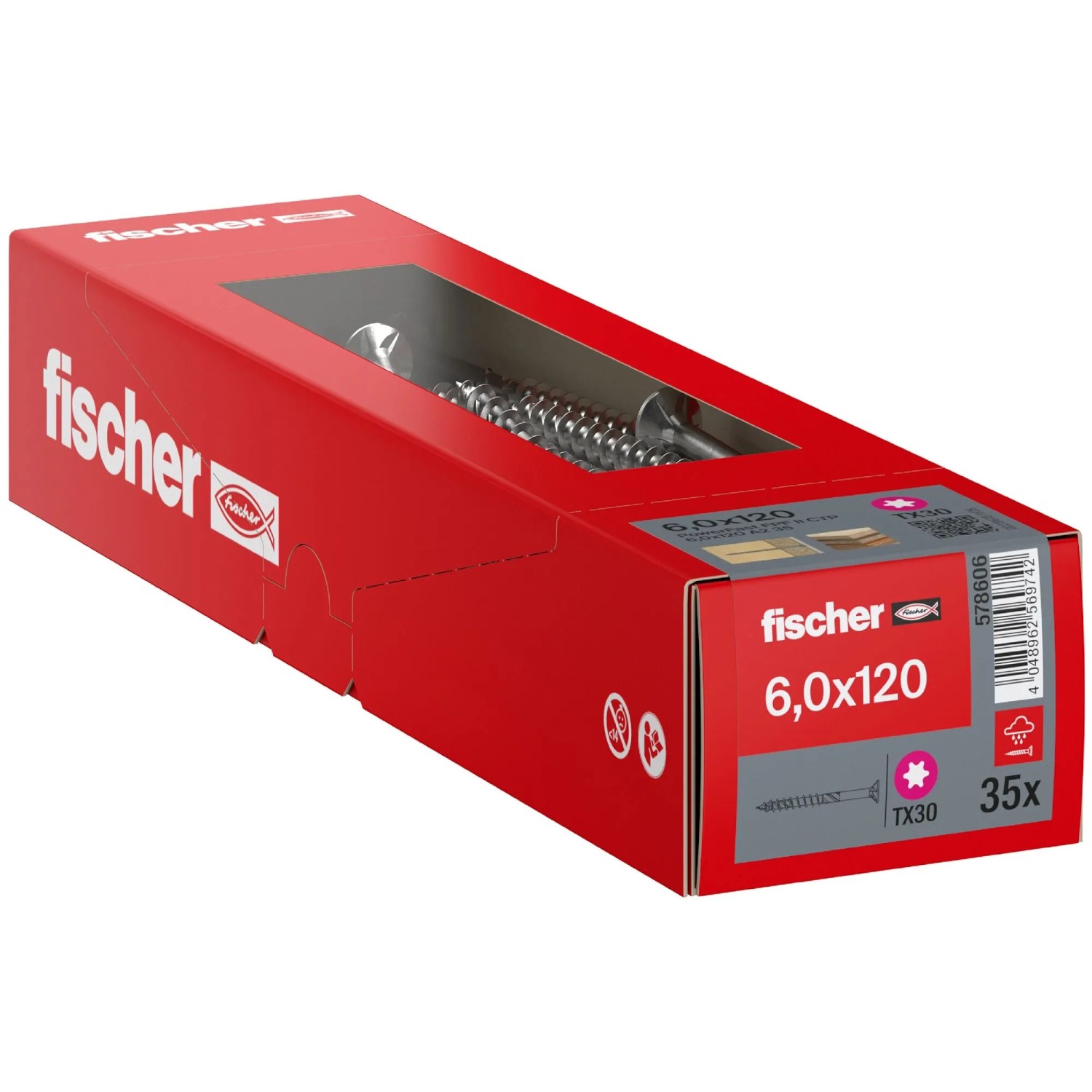 Fischer Schraube PowerFast II A2 Senkkopf TX Teilgewinde Ø 6 x 120 mm 35 Stk